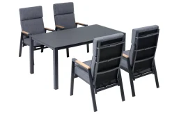 OUTFLEXX Garten-Essgruppe, anthrazit matt, Alu/Spraystone/Polyester, 160x95 cm, 4 Sessel, inkl. Polster