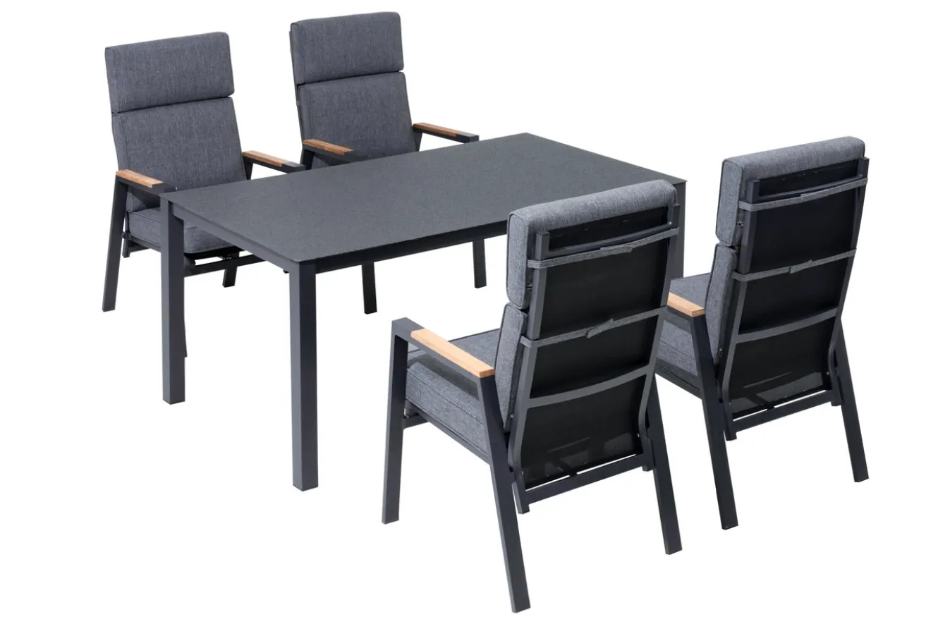 OUTFLEXX Garten-Essgruppe, anthrazit matt, Alu/Spraystone/Polyester, 160x95 cm, 4 Sessel, inkl. Polster