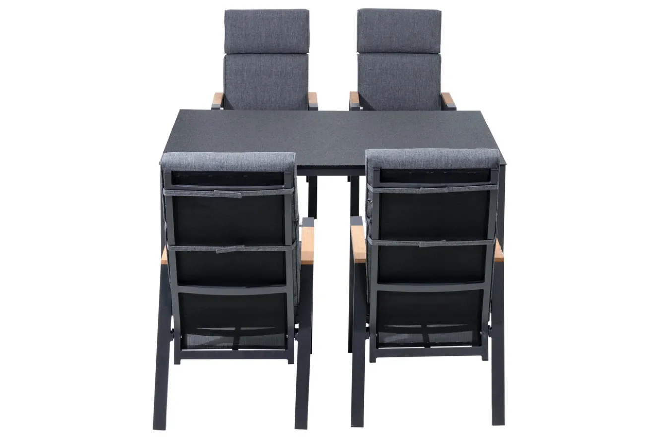 OUTFLEXX Garten-Essgruppe, anthrazit matt, Alu/Spraystone/Polyester, 160x95 cm, 4 Sessel, inkl. Polster
