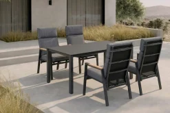 OUTFLEXX Garten-Essgruppe, anthrazit matt, Alu/Spraystone/Polyester, 160x95 cm, 4 Sessel, inkl. Polster