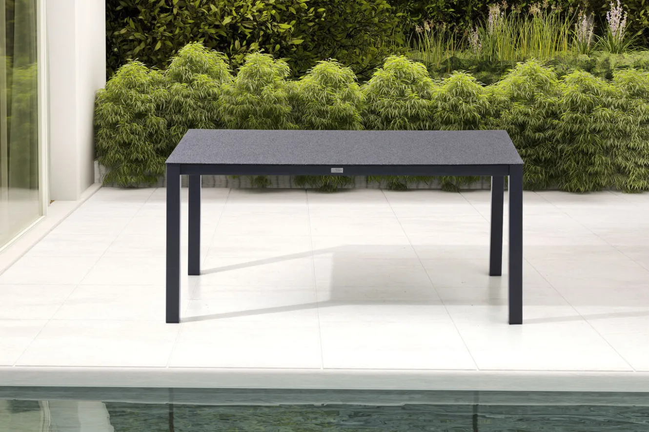 OUTFLEXX Garten-Essgruppe, anthrazit matt/grau/schwarz, Alu/Spraystone/Textilen, 160 x 95 cm, 4 Klappstühle