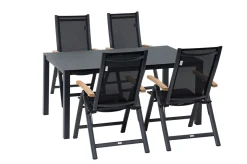 OUTFLEXX Garten-Essgruppe, anthrazit matt/grau/schwarz, Alu/Spraystone/Textilen, 160 x 95 cm, 4 Klappstühle