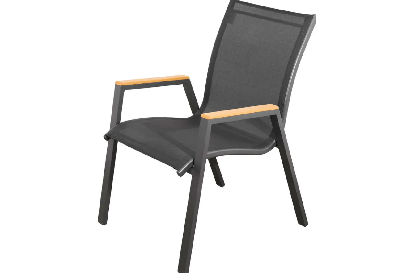 OUTFLEXX Garten-Essgruppe, anthrazit matt/schwarz, Alu/Spraystone/Textilen, 160x95 cm, 6 Stapelstühle