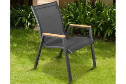 OUTFLEXX Garten-Essgruppe, anthrazit matt/schwarz, Alu/Spraystone/Textilen, 160x95 cm, 6 Stapelstühle