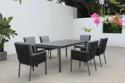 OUTFLEXX Garten-Essgruppe, anthrazit, Alu, Ausziehtisch 180/270x100 cm, 6 Diningsessel