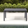 OUTFLEXX Garten-Essgruppe, anthrazit matt, Alu/Spraystone/Textilen, 160x95 cm, 6 Klappstühle, Teak Armlehnen