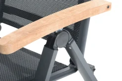 OUTFLEXX Garten-Essgruppe, anthrazit matt, Alu/Spraystone/Textilen, 160x95 cm, 6 Klappstühle, Teak Armlehnen