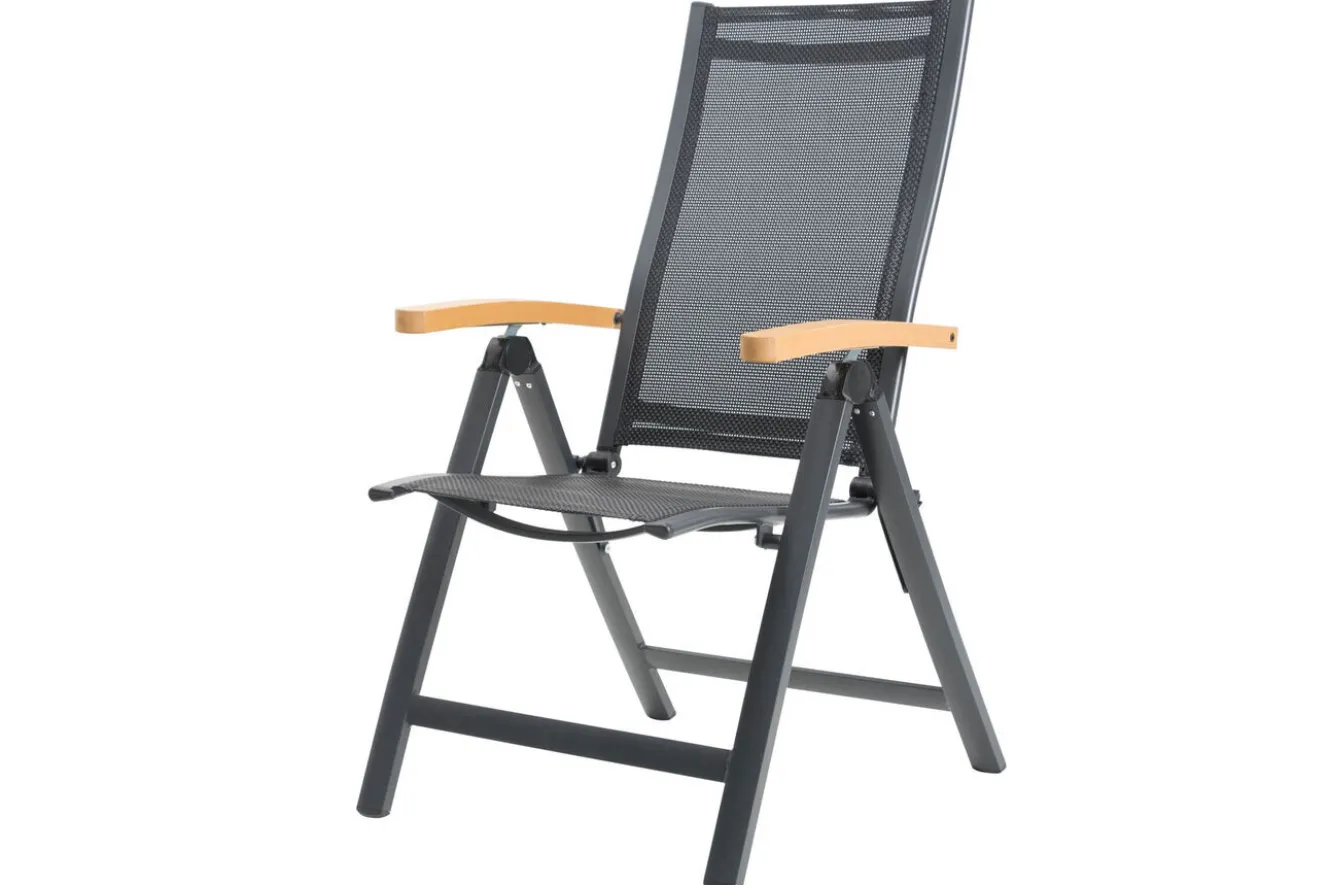 OUTFLEXX Garten-Essgruppe, anthrazit matt/grau/schwarz, Alu/Spraystone/Textilen, 160 x 95 cm, 6 Klappstühle