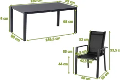 OUTFLEXX Garten-Essgruppe, anthrazit matt, Alu/Spraystone/Textilen, 160x95 cm, 4 Stapelsessel