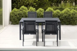 OUTFLEXX Garten-Essgruppe, anthrazit matt, Alu/Spraystone/Textilen, 160x95 cm, 4 Stapelsessel