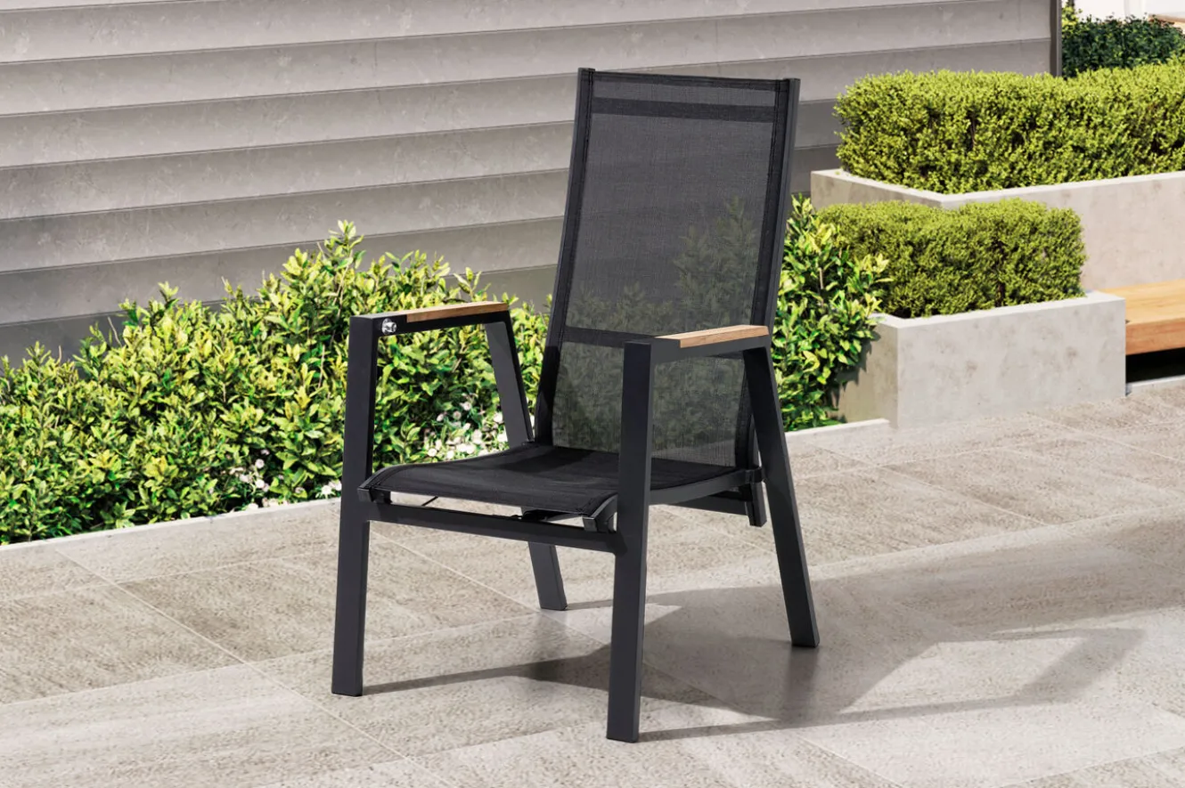 OUTFLEXX Garten-Essgruppe, anthrazit matt, Alu/Spraystone/Polyester, 160x95 cm, 6 Sessel, inkl. Polster