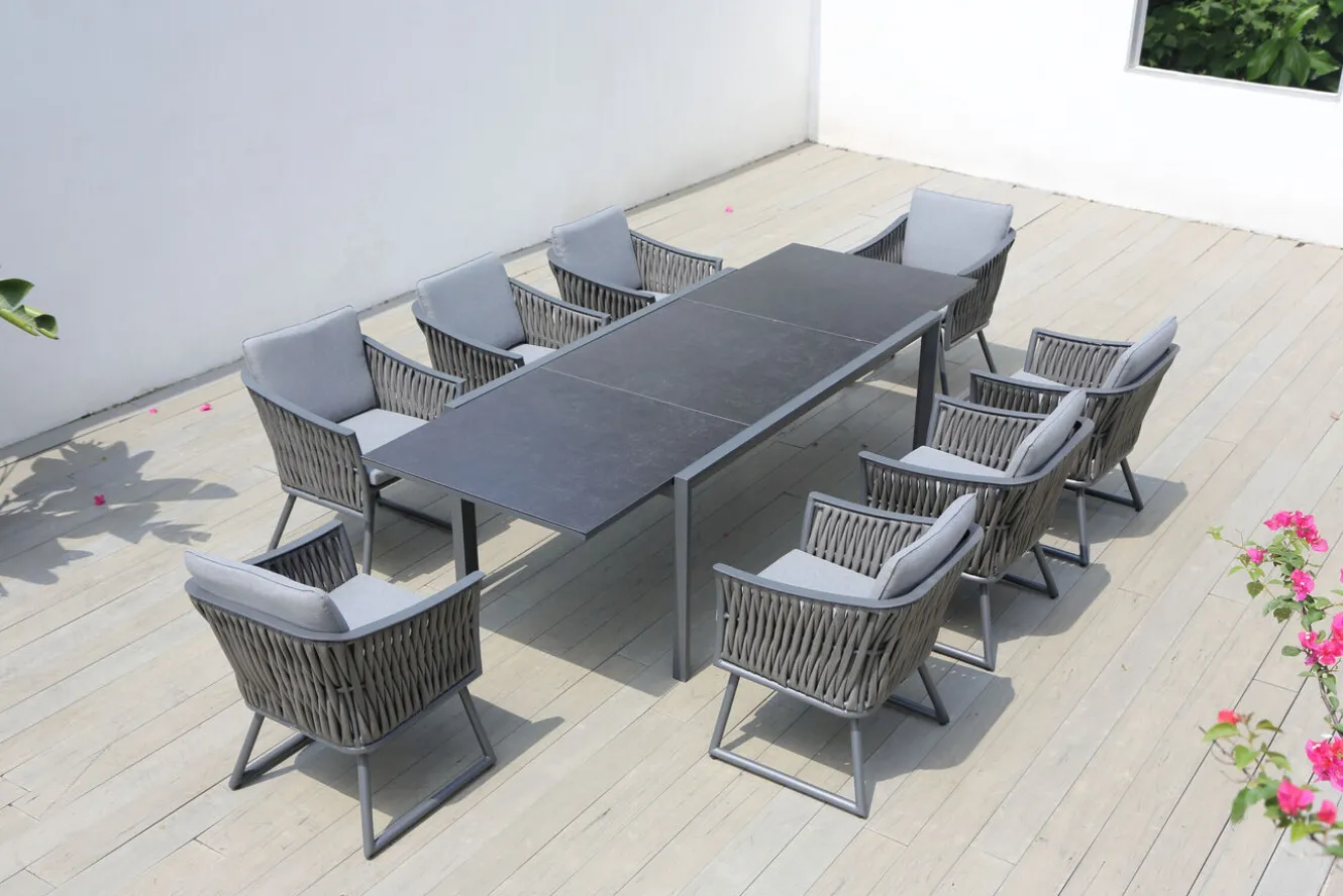 OUTFLEXX Garten-Essgruppe, anthrazit, Alu, Ausziehtisch 180/270x100 cm, 8 Sessel
