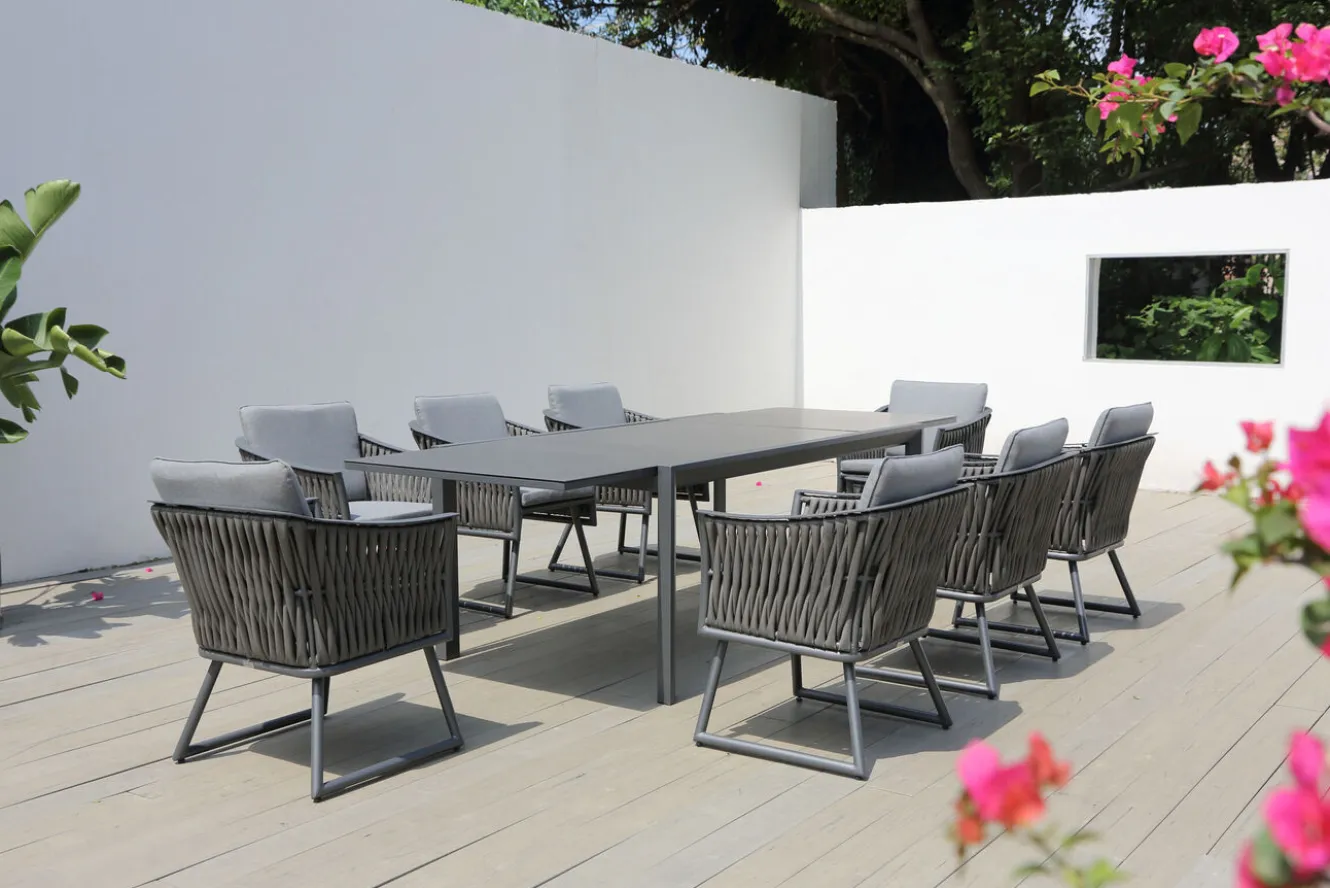 OUTFLEXX Garten-Essgruppe, anthrazit, Alu, Ausziehtisch 180/270x100 cm, 8 Sessel