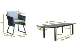 OUTFLEXX Garten-Essgruppe, anthrazit, Aluminium, Ausziehtisch 180/270x100 cm, 8 Sessel