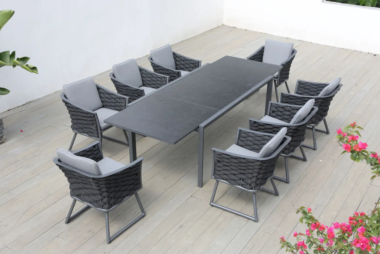 OUTFLEXX Garten-Essgruppe, anthrazit, Aluminium, Ausziehtisch 180/270x100 cm, 8 Sessel