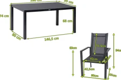 OUTFLEXX Garten-Essgruppe, anthrazit, Alu/Spraystone/Textilen, 160x95 cm, 6 Stapelsessel
