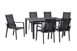 OUTFLEXX Garten-Essgruppe, anthrazit, Alu/Spraystone/Textilen, 160x95 cm, 6 Stapelsessel