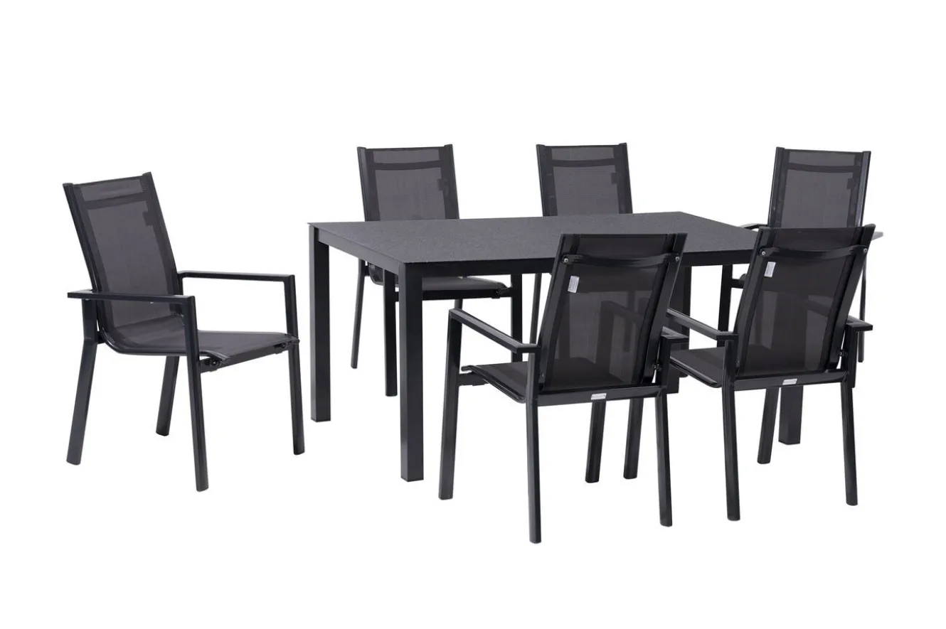 OUTFLEXX Garten-Essgruppe, anthrazit, Alu/Spraystone/Textilen, 160x95 cm, 6 Stapelsessel