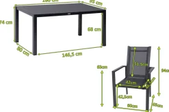 OUTFLEXX Garten-Essgruppe, anthrazit, Alu/Spraystone/Textilen, 160x95 cm, 6 Stapelsessel