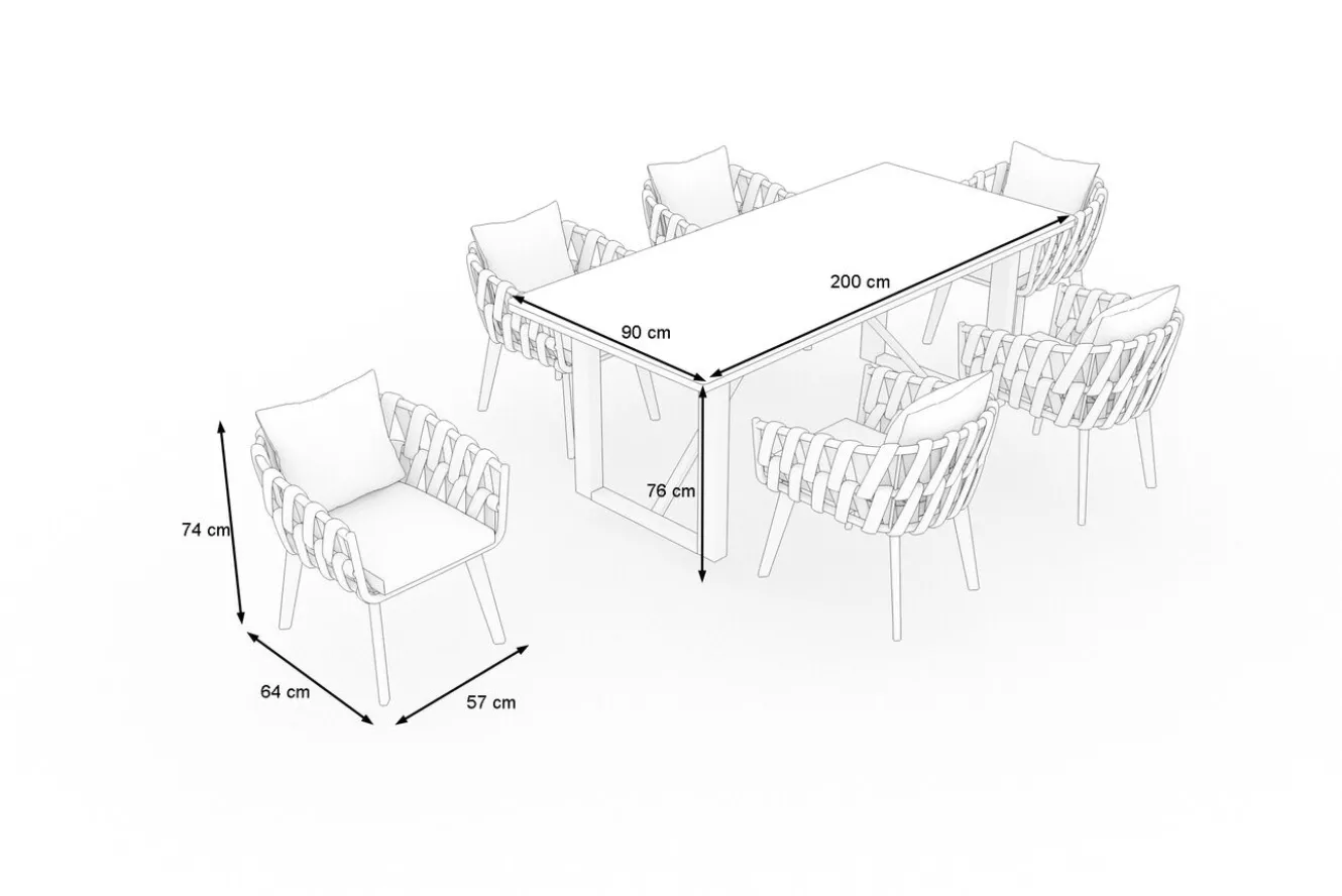 OUTFLEXX Garten-Essgruppe, anthrazit, Aluminium/Glaskeramik, Tisch, 6 Sessel