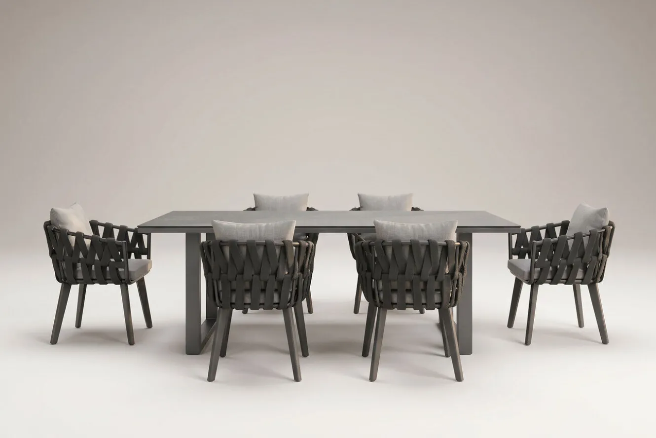 OUTFLEXX Garten-Essgruppe, anthrazit, Aluminium/Glaskeramik, Tisch, 6 Sessel