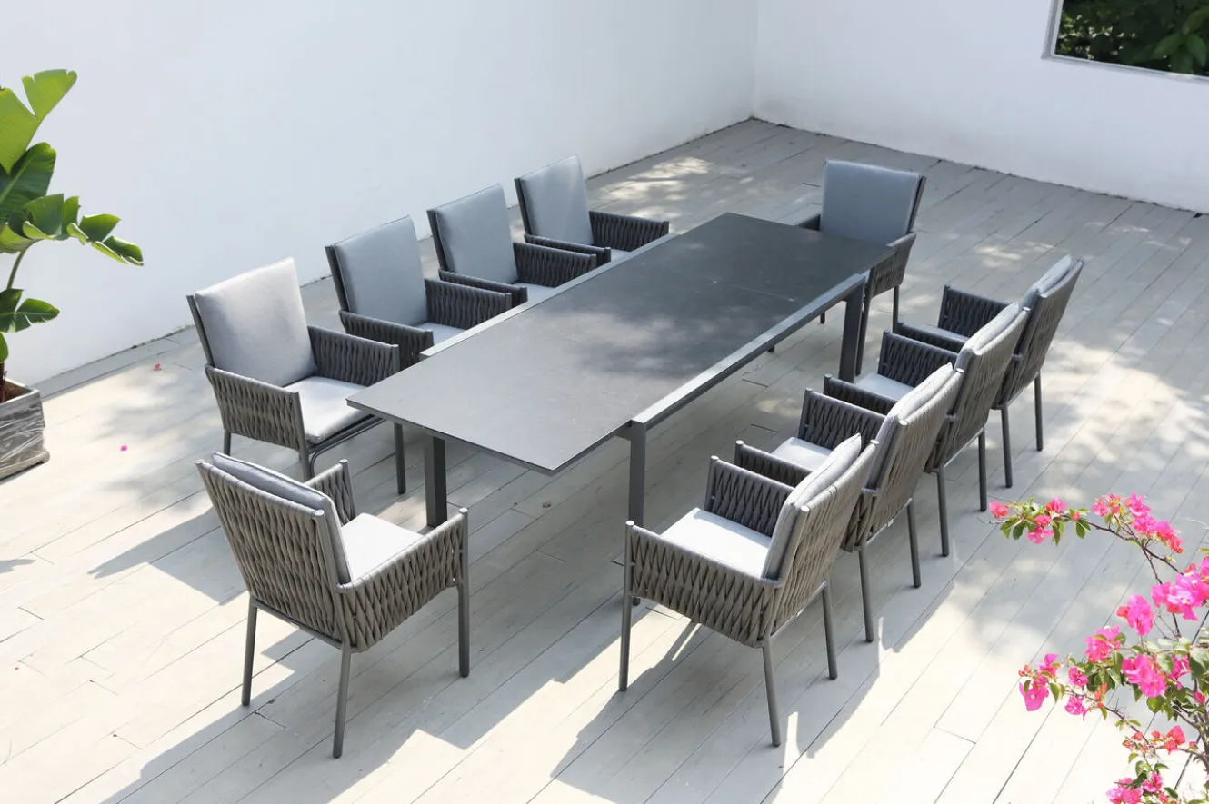 OUTFLEXX Garten-Essgruppe, anthrazit, Aluminium, Tisch 180/270x100 cm, 10 Sessel