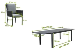 OUTFLEXX Garten-Essgruppe, anthrazit, Aluminium, Tisch 180/270x100 cm, 10 Sessel