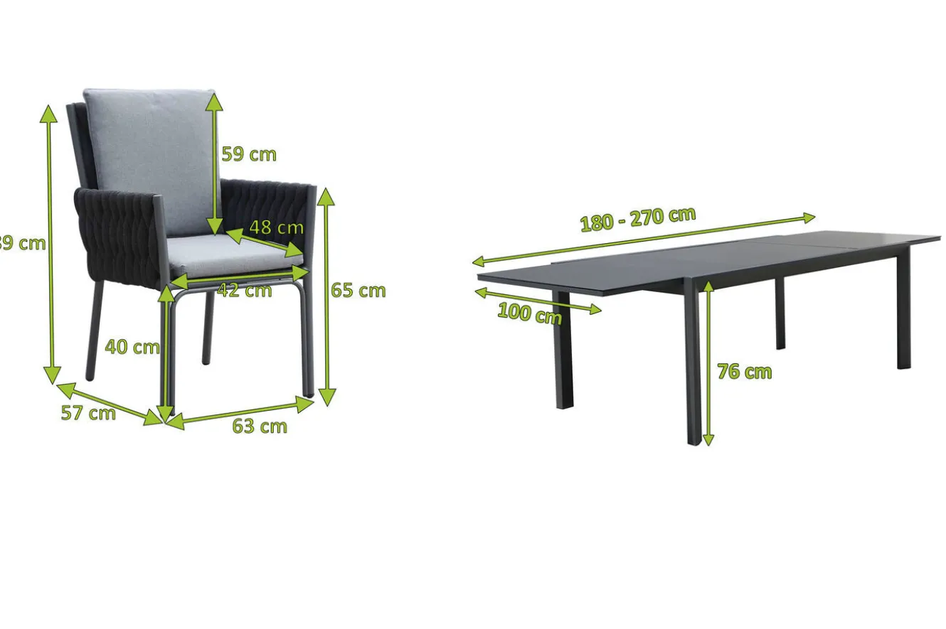 OUTFLEXX Garten-Essgruppe, anthrazit, Alu, Ausziehtisch 180/270x100 cm, 10 Sessel