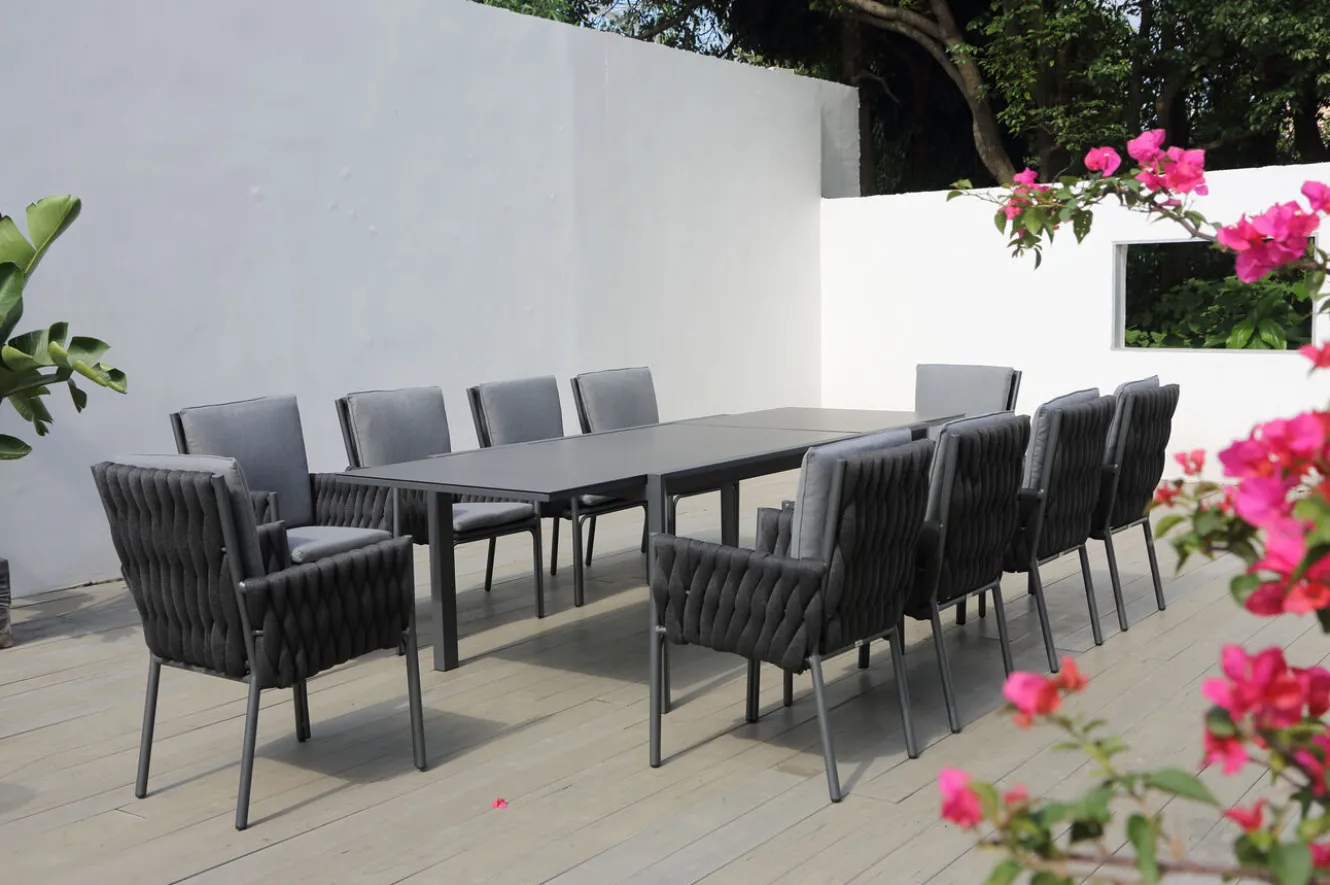 OUTFLEXX Garten-Essgruppe, anthrazit, Alu, Ausziehtisch 180/270x100 cm, 10 Sessel