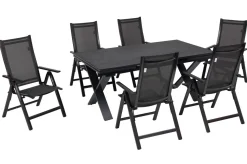 OUTFLEXX Garten-Essgruppe, anthrazit, Alu / Keramik / Textil, 180/280x100cm, 6 Klappstühle