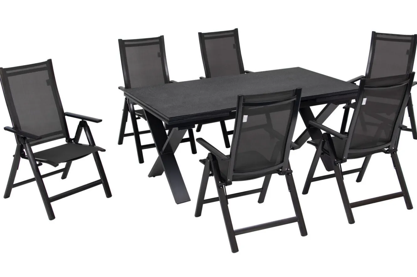 OUTFLEXX Garten-Essgruppe, anthrazit, Alu / Keramik / Textil, 180/280x100cm, 6 Klappstühle