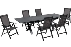 OUTFLEXX Garten-Essgruppe, anthrazit, Alu / Keramik / Textil, 180/280x100cm, 6 Klappstühle