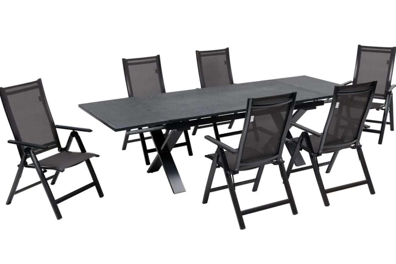 OUTFLEXX Garten-Essgruppe, anthrazit, Alu / Keramik / Textil, 180/280x100cm, 6 Klappstühle