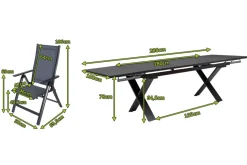 OUTFLEXX Garten-Essgruppe, anthrazit, Alu / Keramik / Textil, 180/280x100cm, 6 Klappstühle