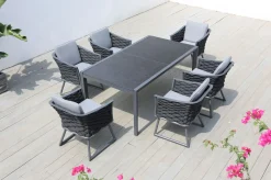 OUTFLEXX Garten-Essgruppe, anthrazit, Aluminium, Tisch 180/270x100 cm, 6 Sessel