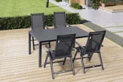 OUTFLEXX Garten-Essgruppe, anthrazit, Alu/Spraystone/Textilen, 160x95 cm, 4 Klappstühle