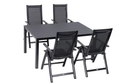 OUTFLEXX Garten-Essgruppe, anthrazit, Alu/Spraystone/Textilen, 160x95 cm, 4 Klappstühle