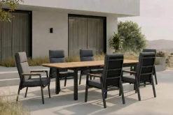 OUTFLEXX Garten-Essgruppe, Anthrazit, Aluminium/Teak, Ausziehtisch ca. 183/243 x 100 cm, 6x Sessel
