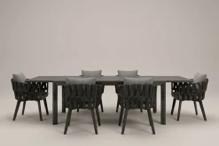 OUTFLEXX Garten-Essgruppe, anthrazit, Aluminium/Glaskeramik, Ausziehtisch, 6 Sessel