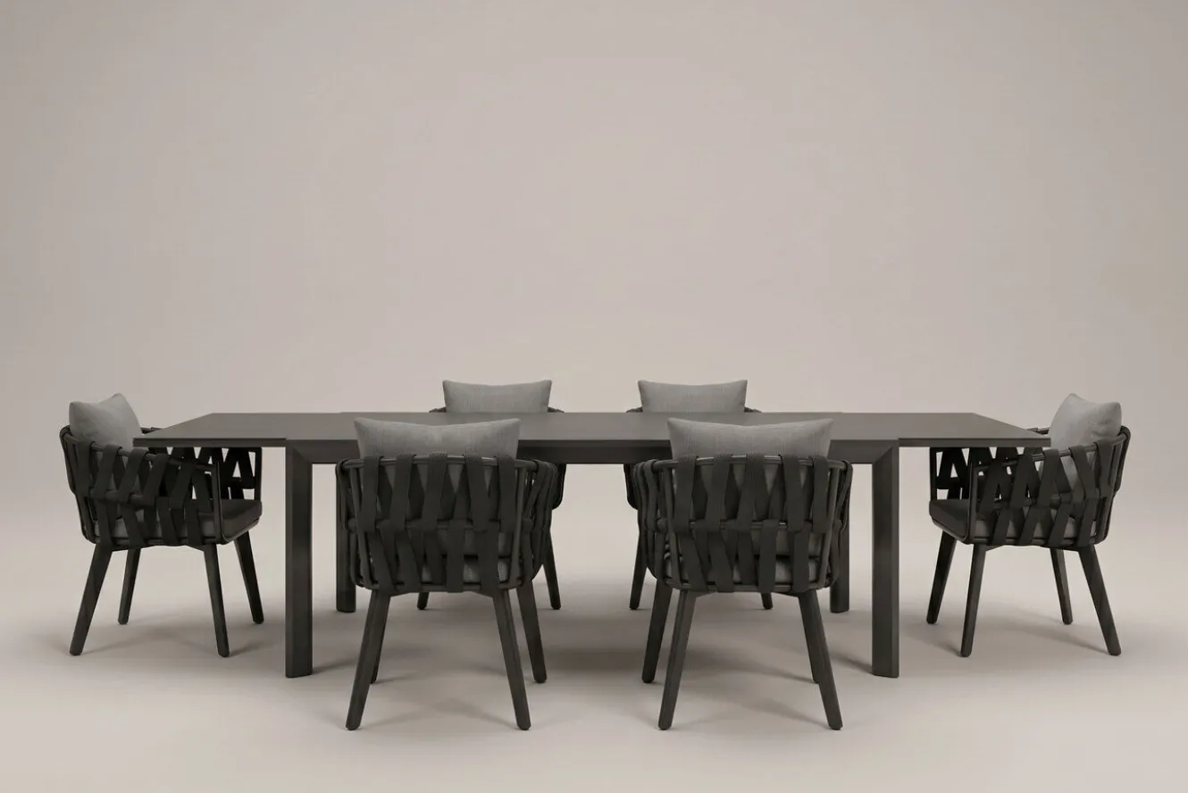 OUTFLEXX Garten-Essgruppe, anthrazit, Aluminium/Glaskeramik, Ausziehtisch, 6 Sessel