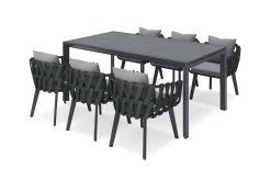 OUTFLEXX Garten-Essgruppe, anthrazit, Aluminium/Glaskeramik, Ausziehtisch, 6 Sessel