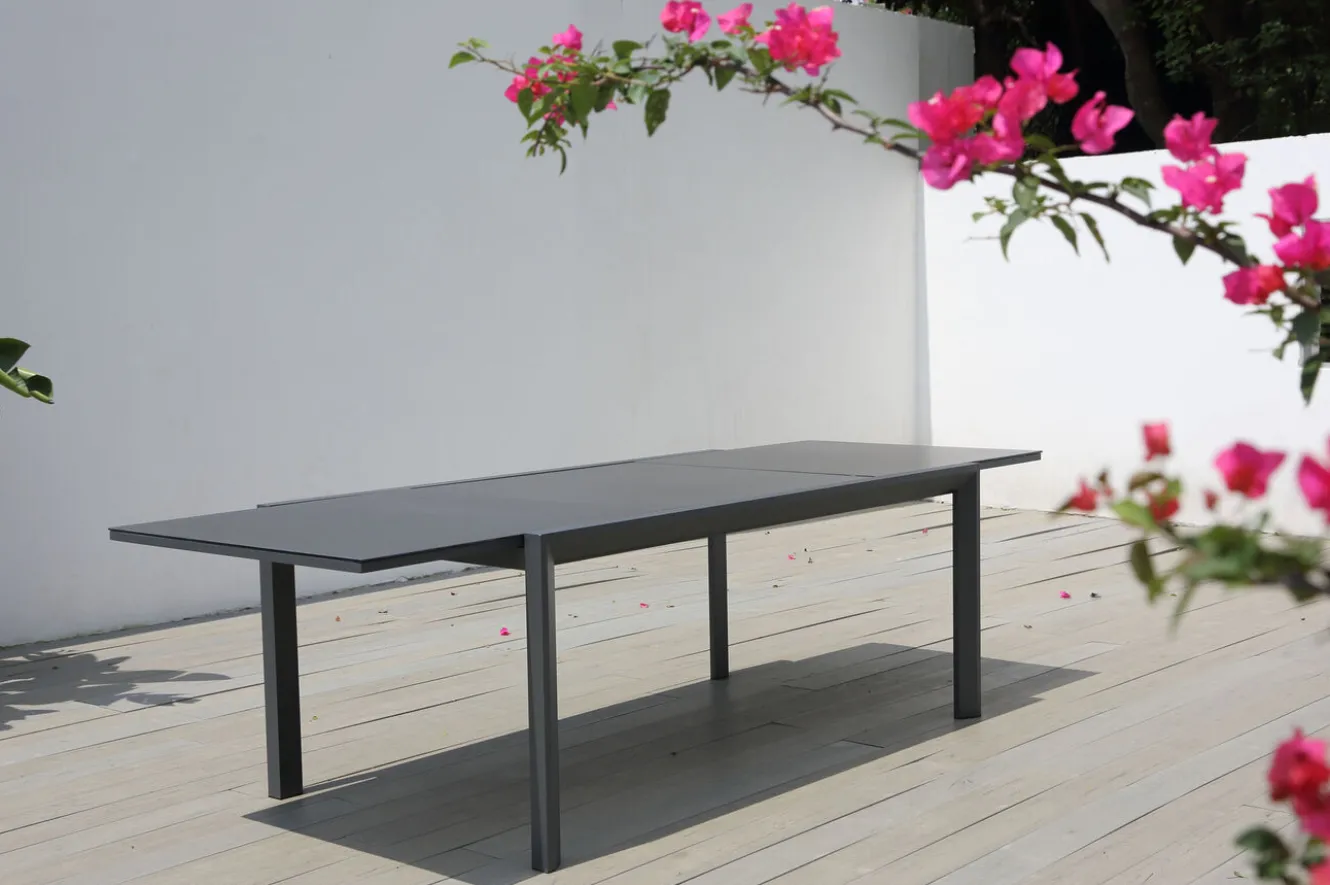 OUTFLEXX Garten-Essgruppe, anthrazit, Aluminium/Glaskeramik, Ausziehtisch, 6 Sessel