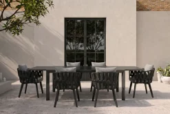 OUTFLEXX Garten-Essgruppe, anthrazit, Aluminium/Glaskeramik, Ausziehtisch, 6 Sessel