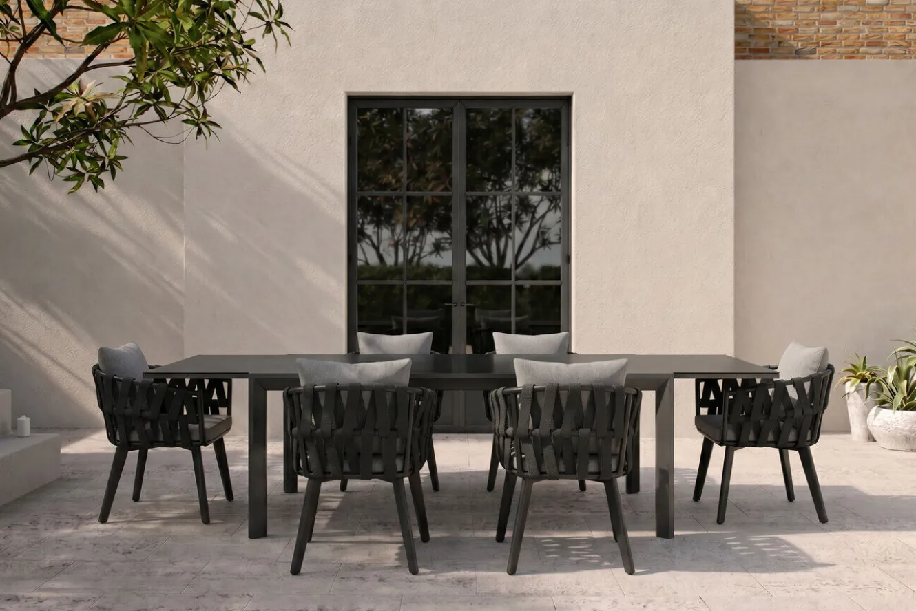 OUTFLEXX Garten-Essgruppe, anthrazit, Aluminium/Glaskeramik, Ausziehtisch, 6 Sessel