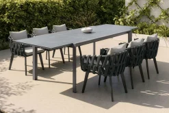 OUTFLEXX Garten-Essgruppe, anthrazit, Aluminium/Glaskeramik, Ausziehtisch, 6 Sessel