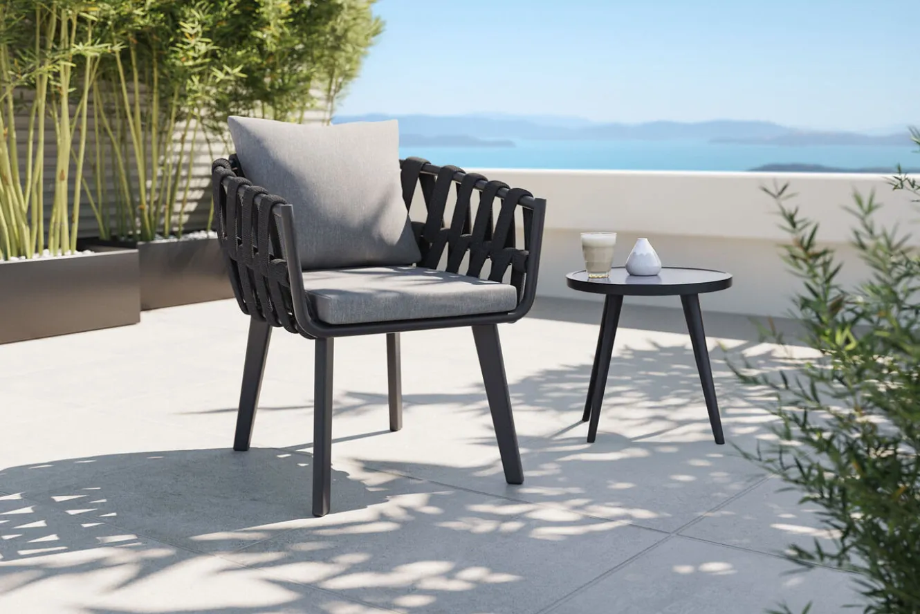 OUTFLEXX Garten-Essgruppe, anthrazit, Aluminium/Glaskeramik, Ausziehtisch, 6 Sessel