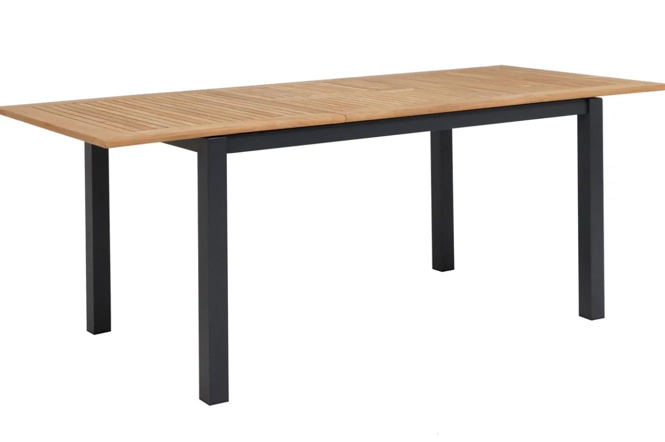 OUTFLEXX Garten-Essgruppe, anthrazit matt, Alu/Teak/Textilene, Tisch 150/210 x 90 cm, 6 Stapelsessel
