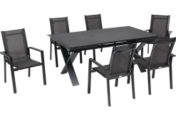 OUTFLEXX Garten-Essgruppe, anthrazit, Alu / Keramik / Textil, 180/280x100cm, 6 Stapelsessel