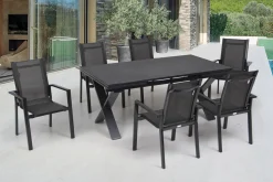 OUTFLEXX Garten-Essgruppe, anthrazit, Alu / Keramik / Textil, 180/280x100cm, 6 Stapelsessel