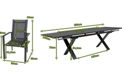 OUTFLEXX Garten-Essgruppe, anthrazit, Alu / Keramik / Textil, 180/280x100cm, 6 Stapelsessel